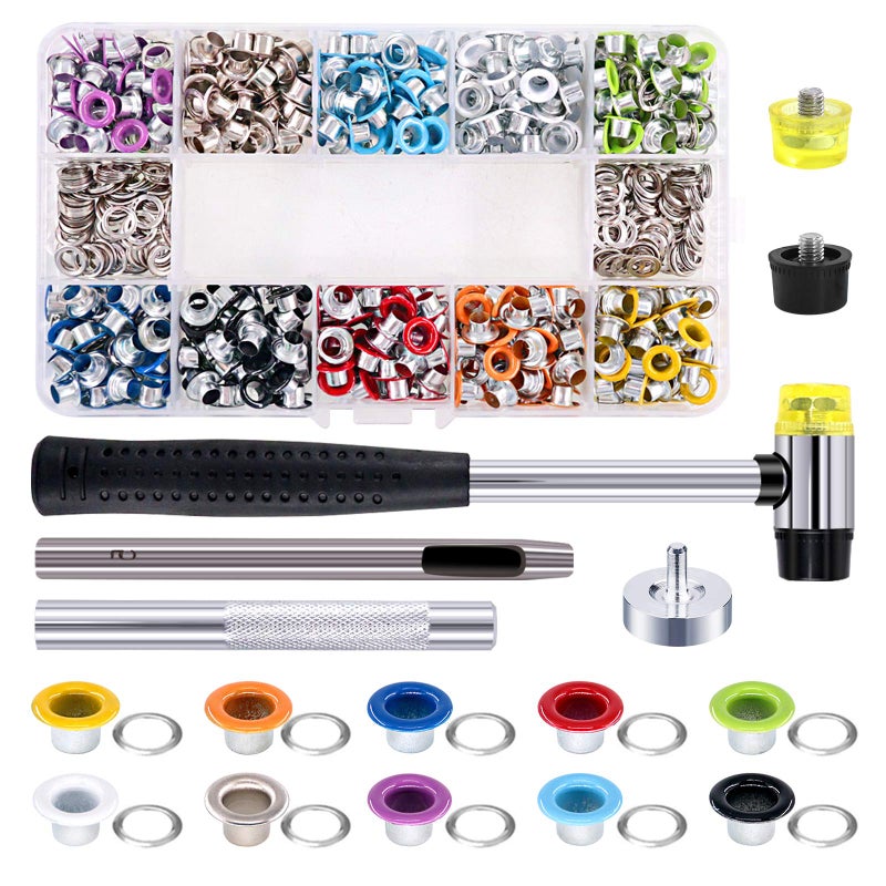 Rustark 500 Sets Grommet Kit 3/16 Inch Grommet Setting Tool Metal Eyelets Set with 4 Pieces Install Tool Kit in Storage Box for Clothes Shoes Bag Paper Leather Crafts DIY Projects (10 Colors) - Image 1